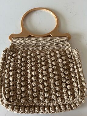 Handcrafted Bobble Crochet Tote Bag with Round Handles - Beige